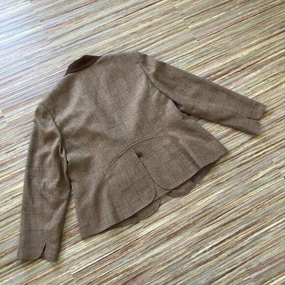 Kasper Brown Plaid Blazer Equestrian Jacket Contrast Collar Pockets Women's 16W - Picture 7 of 8
